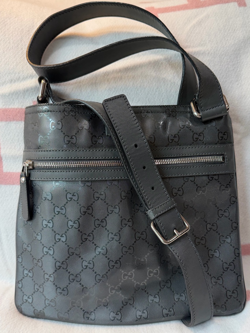 Gucci⭐️Unisex  Gray Monogram Messenger Bag Silver Hardware!! Offers welcome!